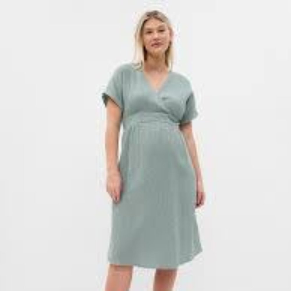 Gap Maternity Crinkle Gauze Wrap Dress - Sage (S)